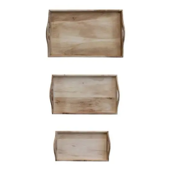 Hello Honey&reg; Natural Rectangular Acacia Wood Handled Stacking Tray Set {8}