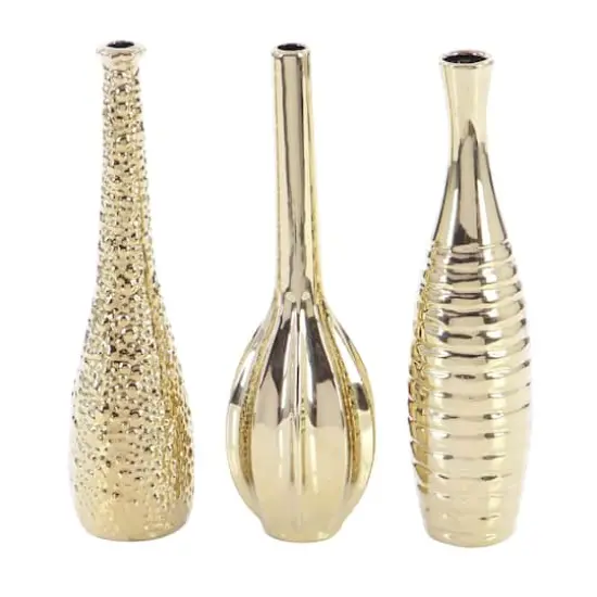 12" Gold Stoneware Glam Vase Set {3}