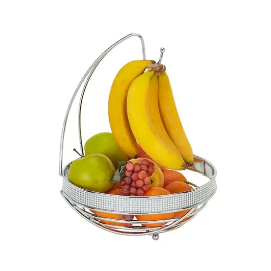 Kitchen Details Round Chrome Pave Diamond Fruit Basket with Banana Tree {1}