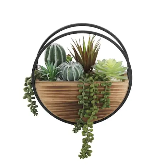 Flora Bunda&reg; 11" Round Wood & Metal Wall Succulent Mix {1}