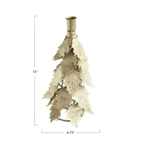Hello Honey&reg; 11" Distressed Silver Finish Metal Tree-Shaped Taper Candleholder {4}