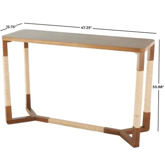 47.25" Brown Wooden Living Room Console Table with Rope Wrapped Frame {8}