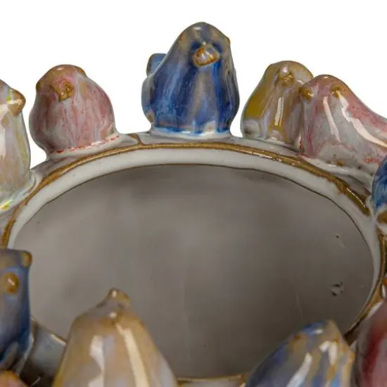 Hello Honey® 5" Multicolor Reactive Glaze Stoneware Planter with Birds on Rim {10}