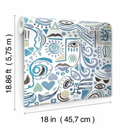 RoomMates Mod Faces Peel & Stick Wallpaper Blue/Green {9}