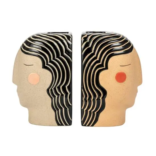 Hello Honey&reg; 7" Multicolor Painted Stoneware Head Vase Bookends {8}