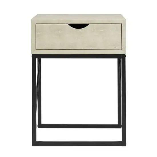 Walker Edison 18" 1-Drawer Shagreen Side Table Off White {4}