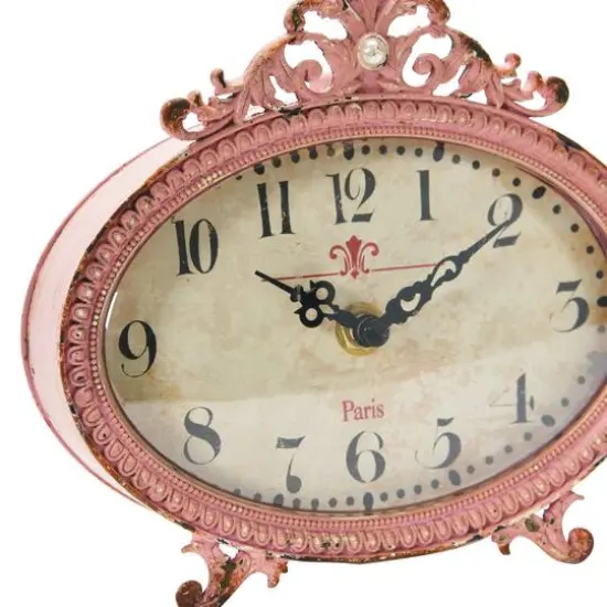 Hello Honey&reg; 6.5" Distressed Pewter Mantel Clock Pink {7}