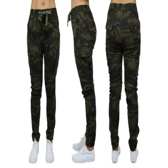 Galaxy By Harvic Loose Fit Cotton Stretch Twill Women's Cargo Joggers Camouflage {1}