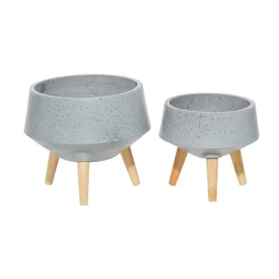 Set of 2 Grey MgO Contemporary Planter 12", 10" {6}