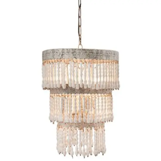 Hello Honey&reg; 20.5" Antique White 3-Tier Wood Bead Chandelier {11}