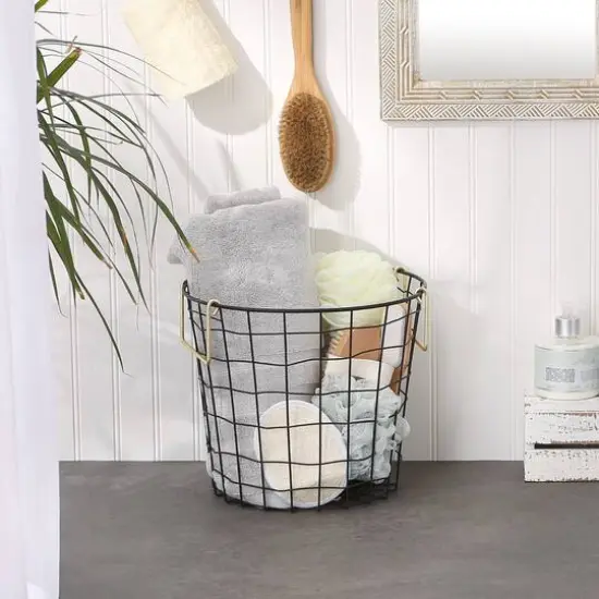 DII&reg; Small Round Black Metal Basket with Gold Handles {6}