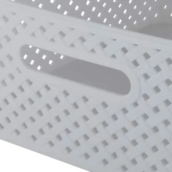 Simplify Medium Resin Wicker Storage Bin White {7}