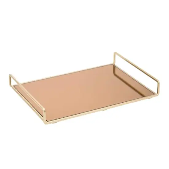 Home Details 15.75" Satin Gold Classic Mirror Vanity Tray {1}