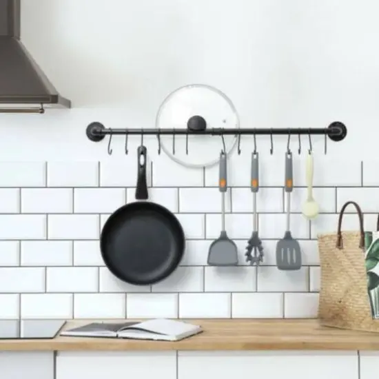 NEX&trade; Black Industrial Wall Mounted Metal Hanging Pot Rack {7}