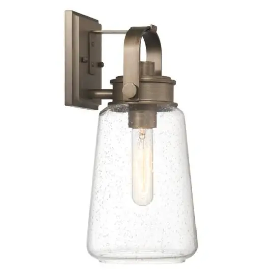 Hello Honey&reg; Gage Tuscan Gold Industrial Tapered Seedy Glass & Metal Wall Mounted Outdoor Light {8}