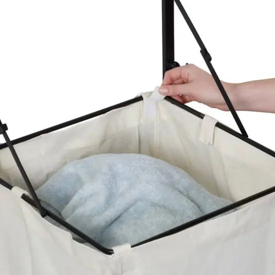 Honey Can Do Black & Walnut Collapsible Wall-Mounted Hamper with Bag and Shelf {10}