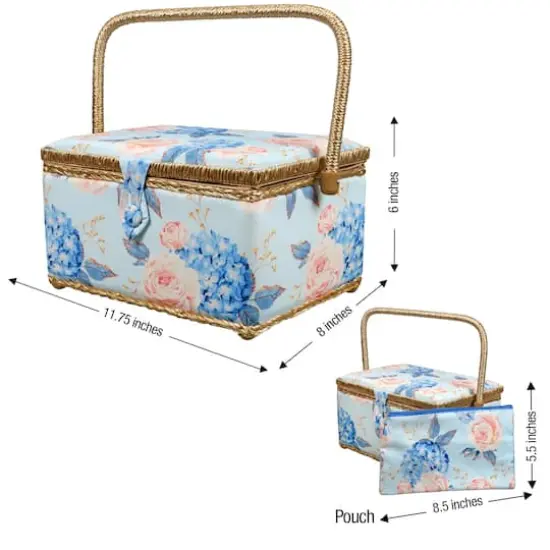 SINGER&reg; Large Blue Hydrangeas Print Sewing Basket with Matching Zipper Pouch {5}