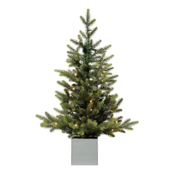 2.5ft. Pre-Lit Fraser Fir Artifical Christmas Tree in Wooden Pot, Warm White LED Lights {1}