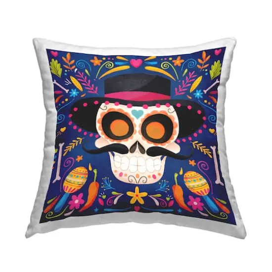 Stupell Industries Blue Day of the Dead Maracas Pattern Throw Pillow {1}