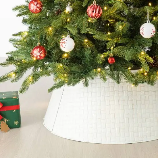 Glitzhome&reg; Washed White 26" Woven Metal Tree Collar {4}