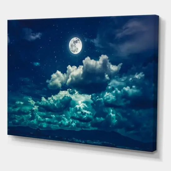 Designart - Full Moon In Cloudy Night Sky II - Nautical & Coastal Canvas Wall Art Print {1}