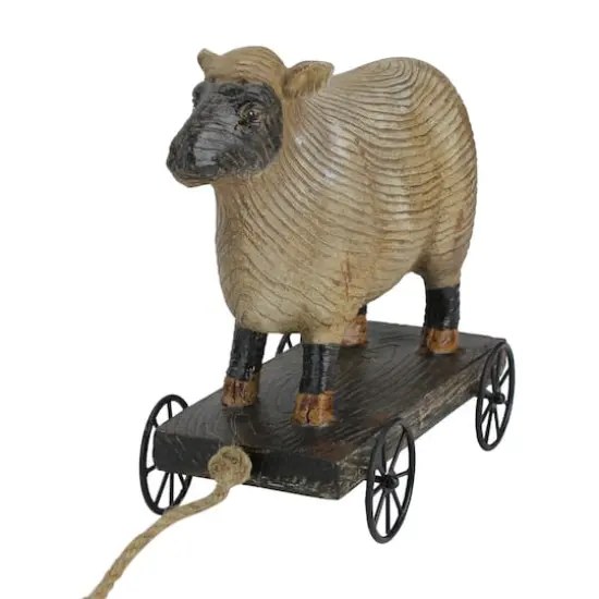 10" Sheep on Cart Outdoor Garden Statue {4}