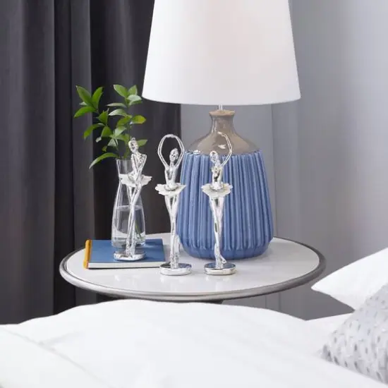 Set of 3 Silver Polystone Glam Dancer Sculpture, 10.75", 11.75", 11.75" {9}