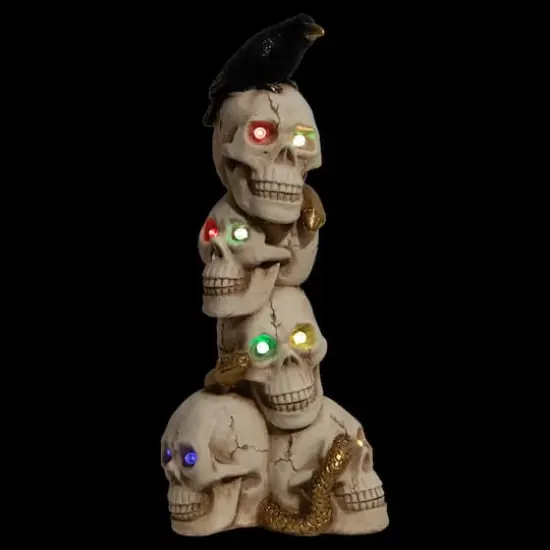 27.5" LED Skull Tower with Raven Halloween Decoration {4}