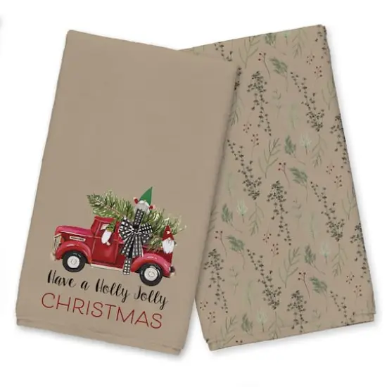 Brown Holly Jolly Christmas Tea Towel Set {1}