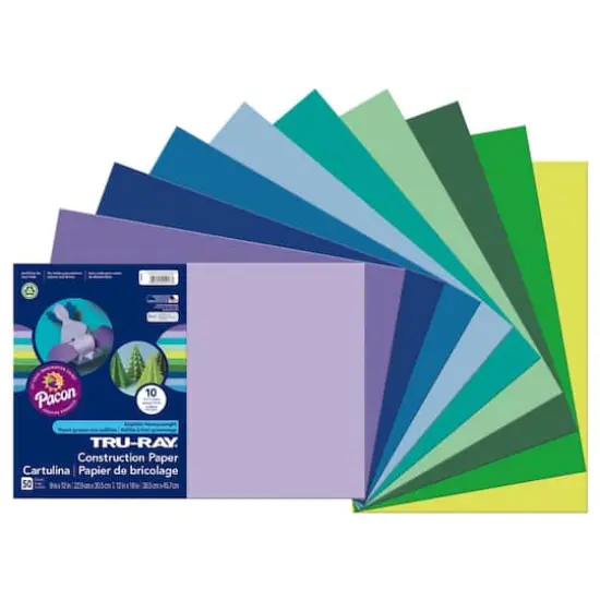 Pacon&reg; Tru-Ray 12" x 18" Cool Colors Construction Paper, 50 Sheets {1}