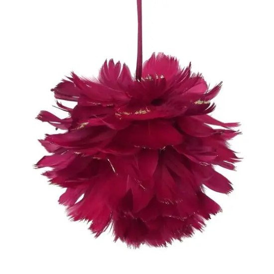 5.5" Pink & Gold Glitter Tipped Feather Ball Ornament {6}