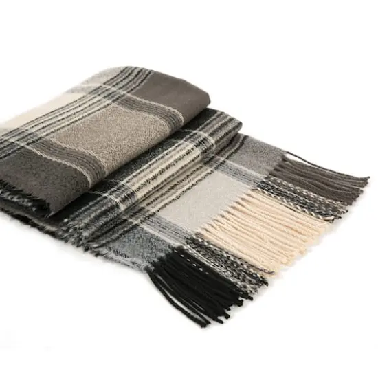 Glitzhome® Fashion Plaid Scarf with Tassels Set Black/Orange {7}