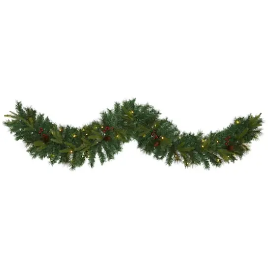 6ft. Pre-Lit Clear LED Mixed Pine, Berry & Pinecone Artificial Christmas Garland {1}