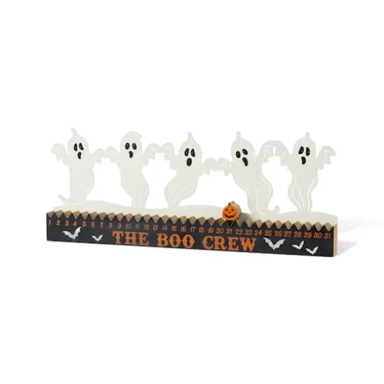 Glitzhome&reg; 18"L Halloween Wooden & Metal White Ghost Silhouette Countdown Table Sign {7}
