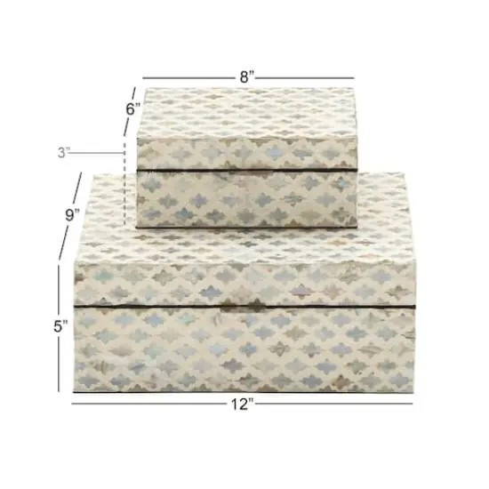 Coastal Rectangular White Wooden Zigzag Decorative Box Set {6}