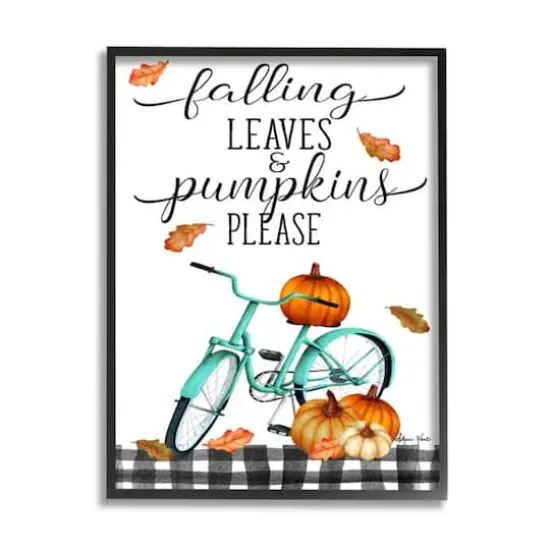 Stupell Industries Fall Leaves Pumpkin & Turquoise Bicycle Black Framed Wall Art {1}
