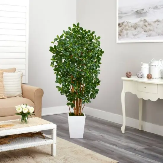 5.5ft. Black Olive Artificial Tree with 1365 Bendable Leaves in Metal White Planter {5}