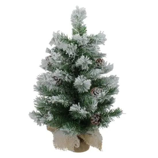 24" Unlit Flocked Pine Artificial Christmas Tree in Burlap Base {4}