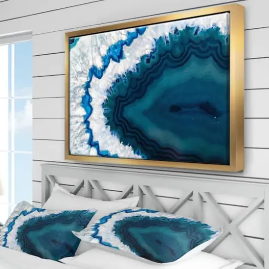 Designart - Blue Brazilian Geode - Abstract Framed Canvas Wall Art Print Gold {5}