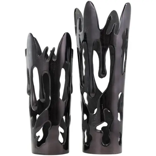 Black Contemporary Aluminum Drip Vase Set {1}