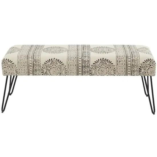 47" White Metal Floral Bench with Metal Hairpin Legs {1}