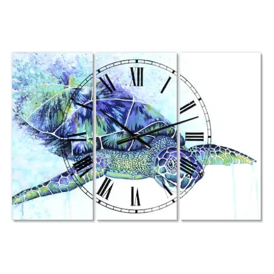 Designart Sea Turtle Oversized Cottage 3 panel Wall Clock {1}