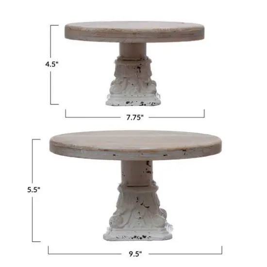 Hello Honey&reg; Distressed White Wood & Metal Pedestals Set {7}