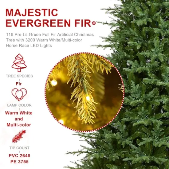 Glitzhome&reg; 11ft Pre-Lit Green Full Fir Artificial Christmas Tree, Multicolor LED Lights {8}