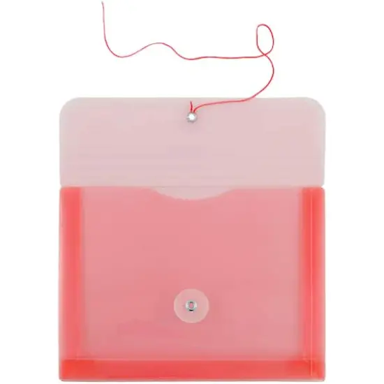 JAM Paper 5.5" x 7.5" Button & String Tie Closure Plastic Envelopes, 12ct. Light Red {4}