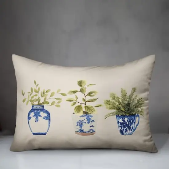 Potted Plants Blue White 14" x 20" Throw Pillow {4}