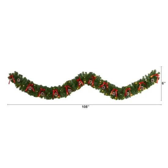 9ft. Pre-Lit Clear LED Bow & Pinecone Artificial Christmas Garland {3}