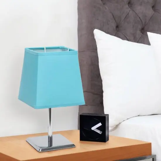 Simple Designs&trade; 9.5" Mini Chrome Table Lamp with Squared Empire Shade Blue {7}
