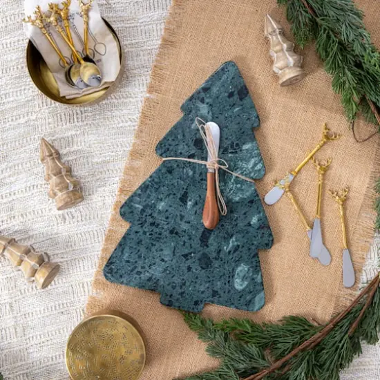 Hello Honey&reg; 14" Marble Tree Shaped Cheese & Cutting Board with Canape Knife {4}