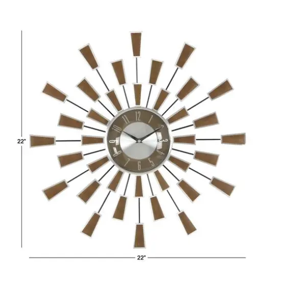 22" Brown Metal Modern Wall Clock {7}
